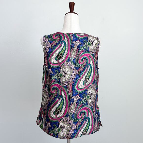 Talbots 100% Silk Paisley Sleeveless Pleated Neckline Blouse - Picture 5 of 7